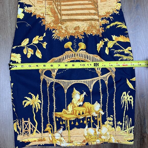 Mark E Toile Graphic Art Print Halter Mini Dress Navy Blue Cotton 2 4 Small XS - Picture 7 of 14